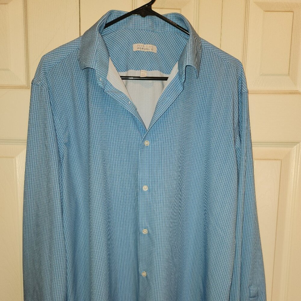 Pre-owned men's 17 1/2 34/35 Perry Ellis Portfolio blue dress long sleeve shirt